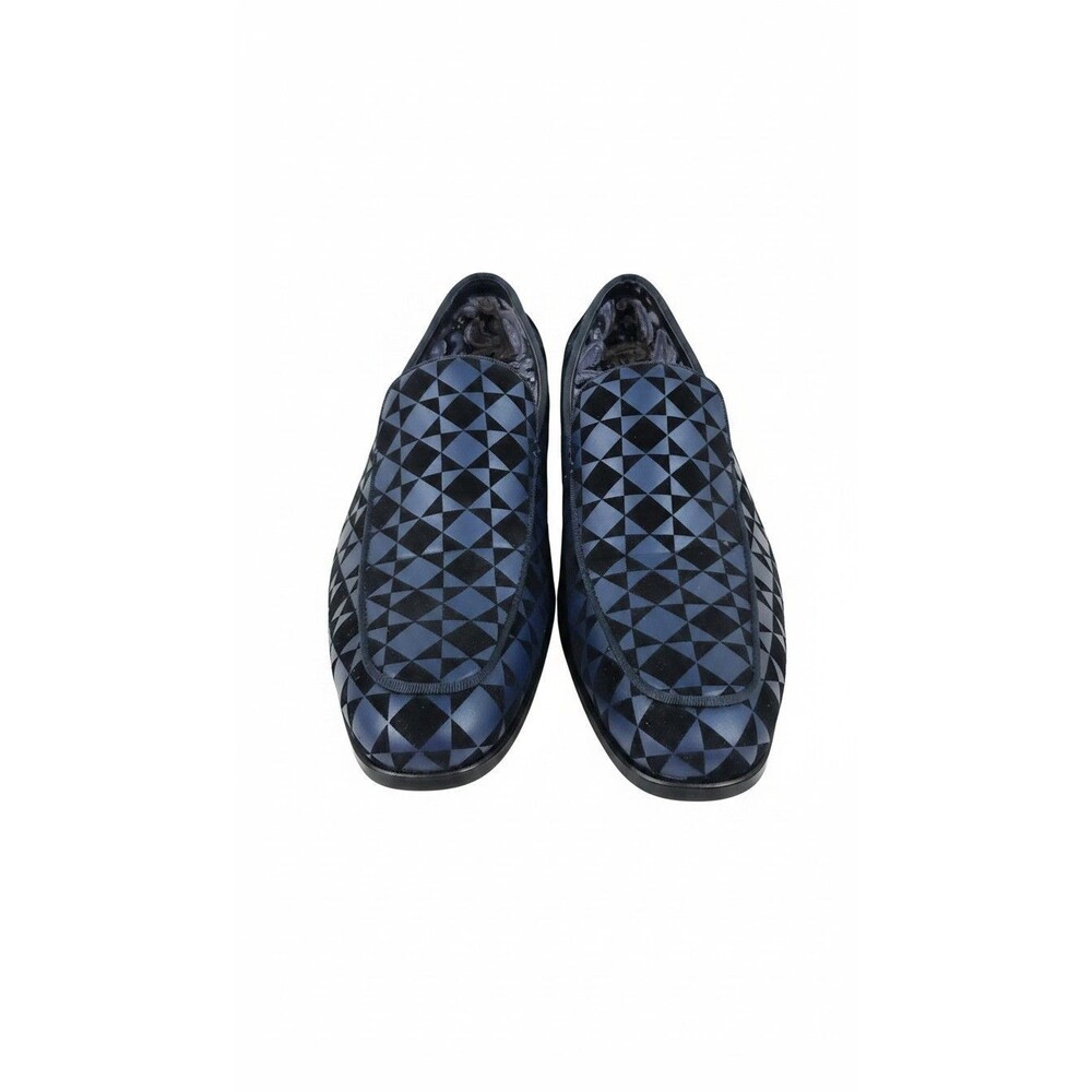 Couture 1910 Men's Dress Oxford Slip-On Blue/Black Geometric 9.5 M Faux